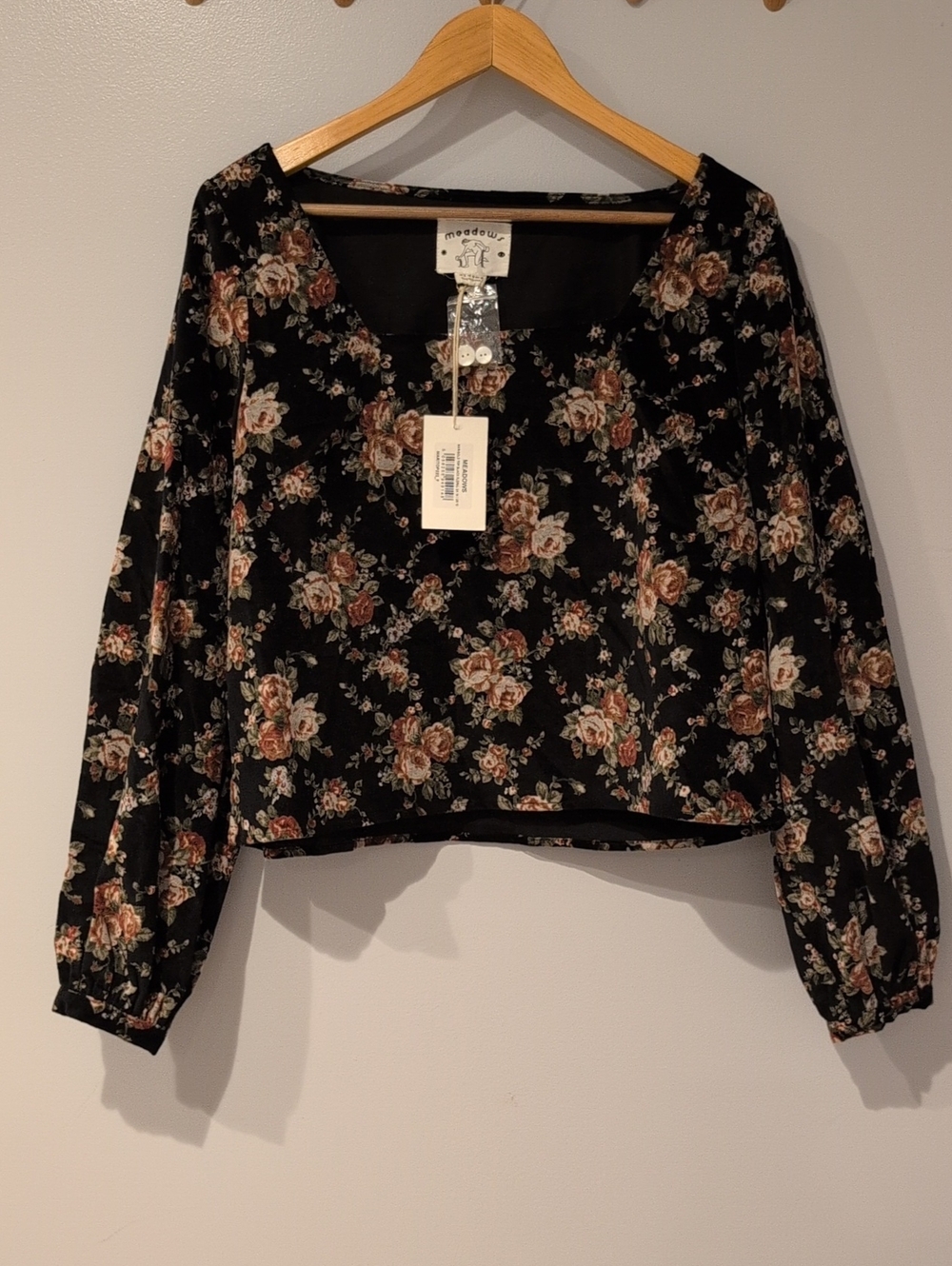 Anthropologie Meadows marigold Velvet Black Floral Top Size 10 NWT
